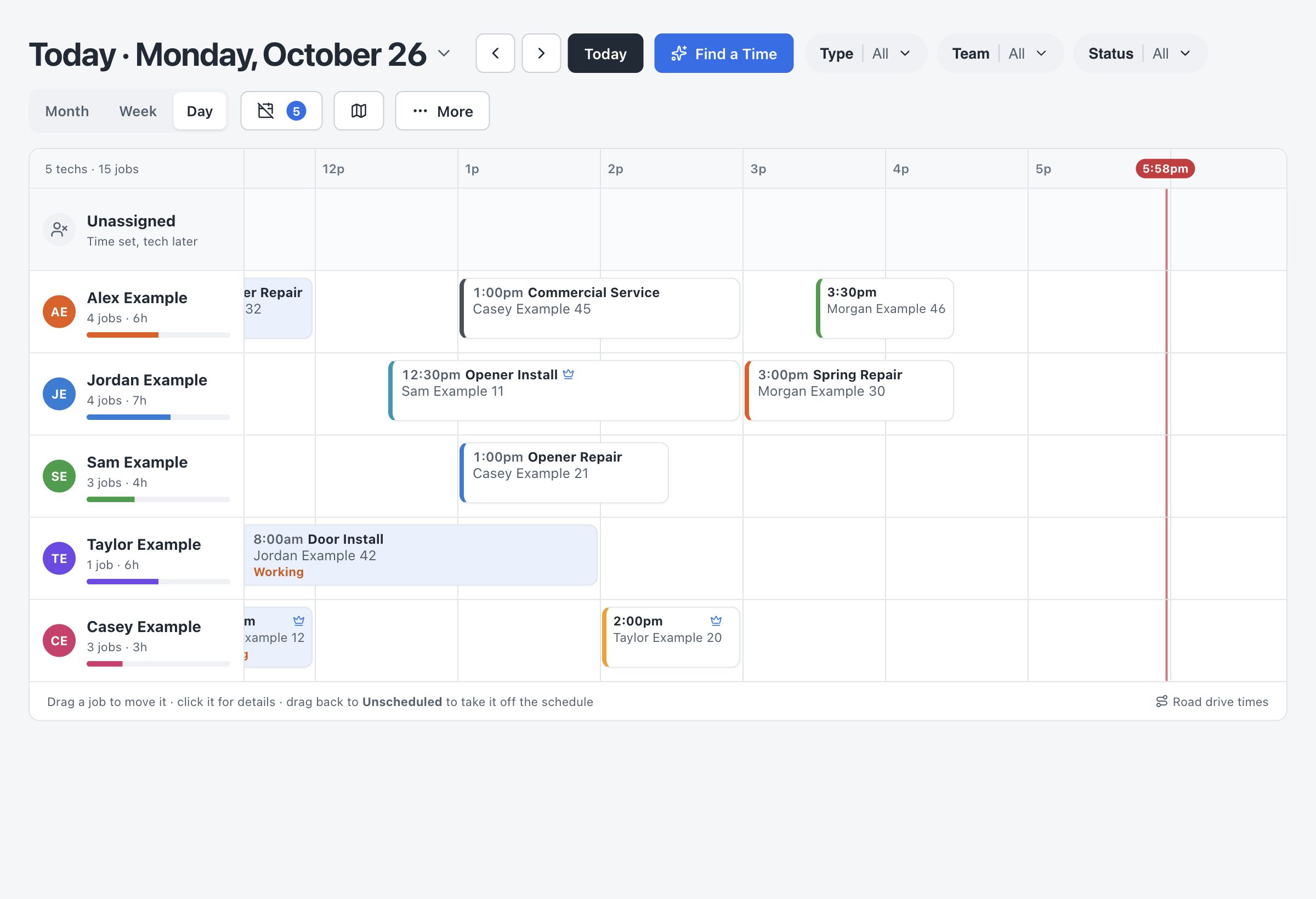 OperatorFlo dispatch board with sample jobs